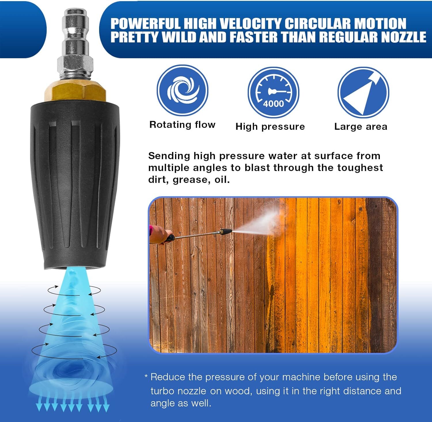 4.0GPM High Pressure Washer Rotating Turbo Nozzle Spray Tip 4000PSI 1/4″ Quick