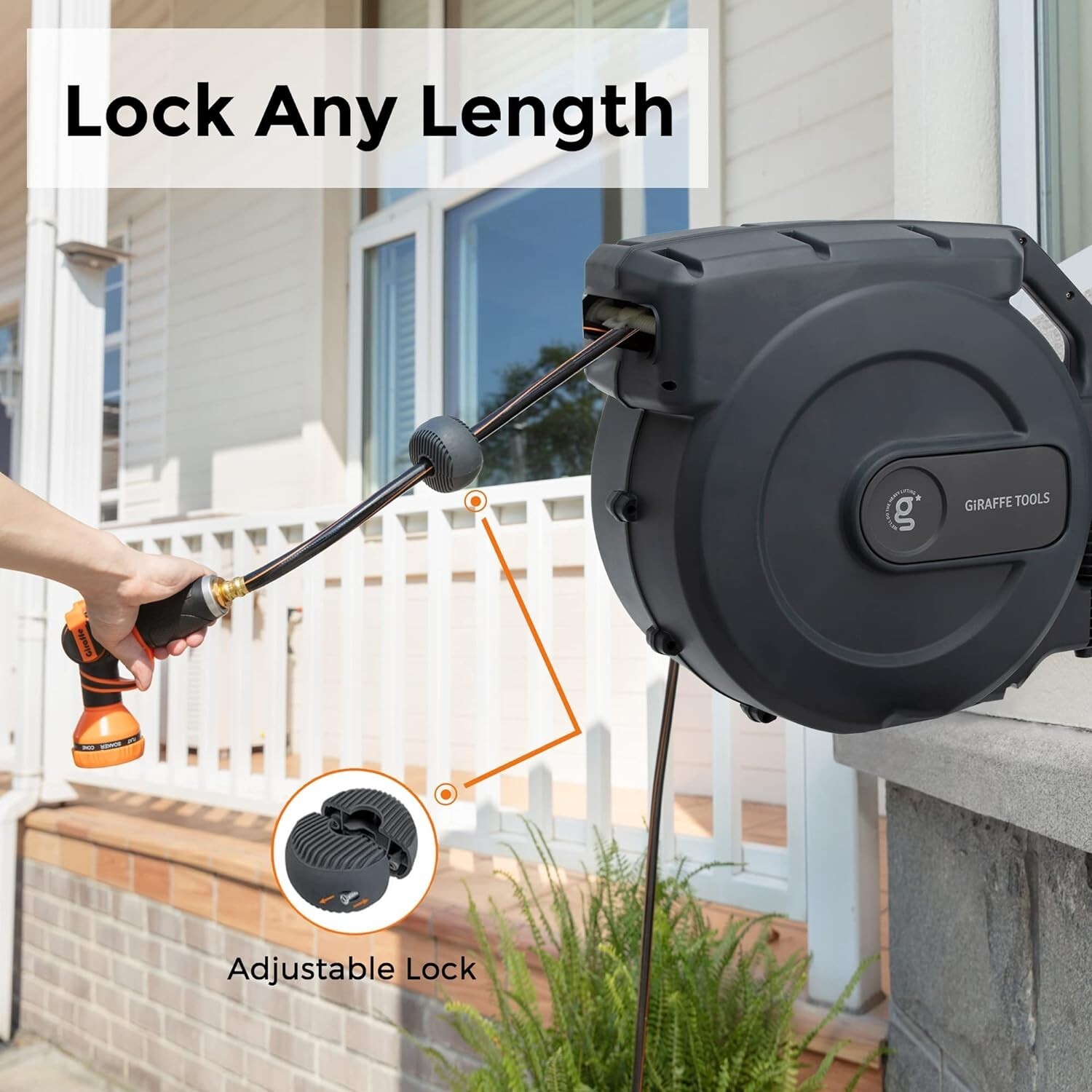 Giraffe Tools Retractable Garden Hose Reel Wall Mount 5/8-IN 115-FT with Nozzle
