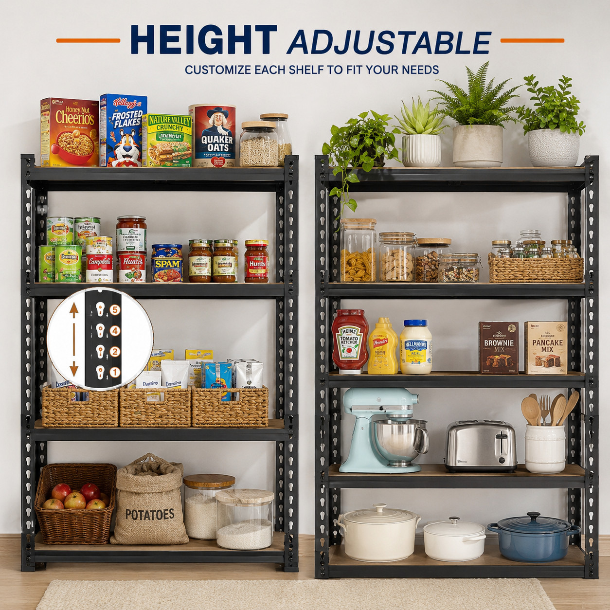 5-Tier Heavy Duty Metal Shelving Storage Adjustable Garage Shelves Utility Rack