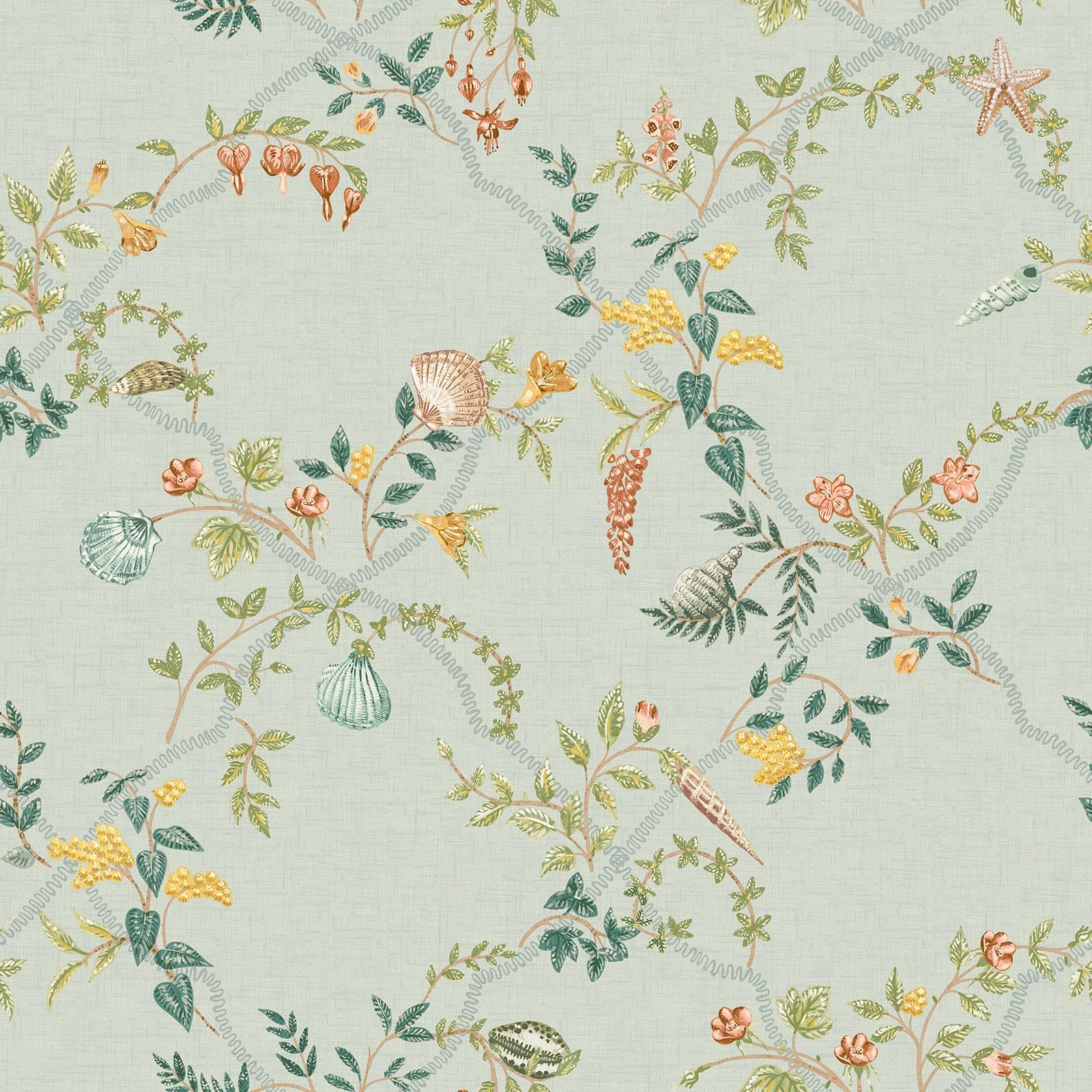 Botanical Pattern Wallpaper Holden 14331 Shell Trellis Feature Wall Blue/Multi