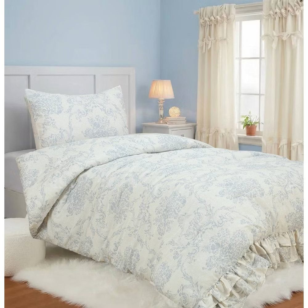 Twin Ruffle Comforter Set Blue Floral