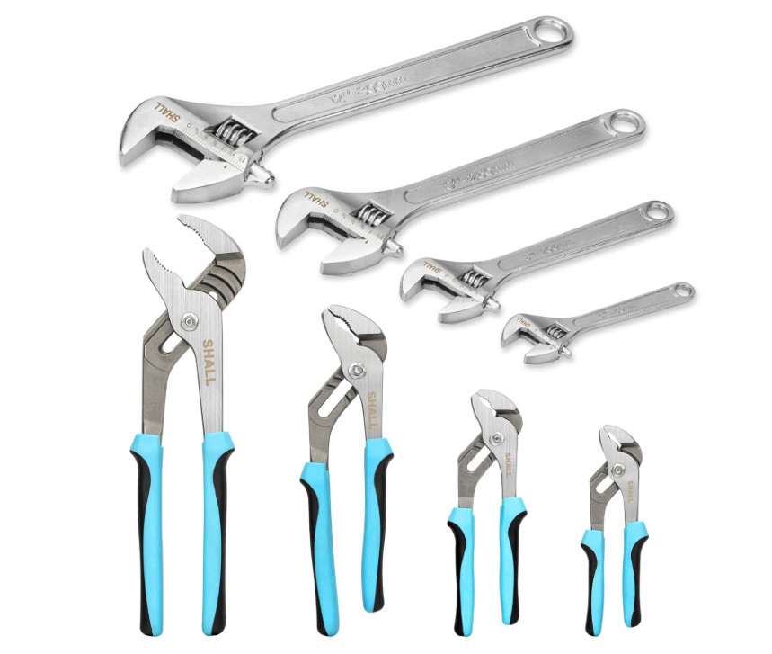 SHALL 8-Piece Wrench & Pliers Set – Adjustable, Forged Steel for Repair