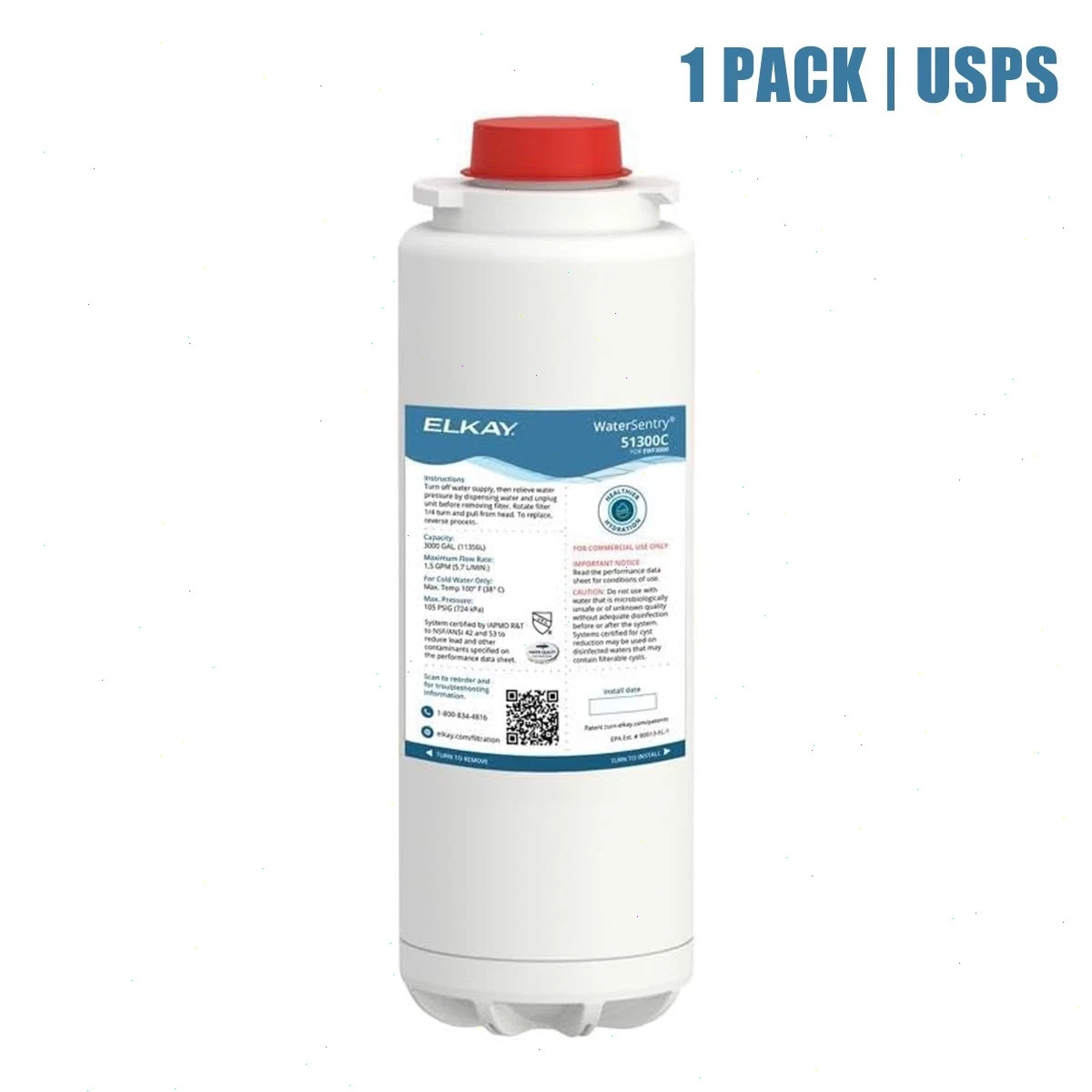 1 pack Fit For Elkay 51300C WaterSentry Plus Replacement Water Filter(NO CHIP)