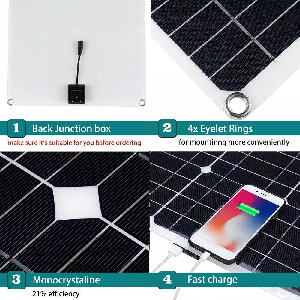 200 Watts Solar Panel Kit 12V 100A Battery Charger with Controller Caravan Boat