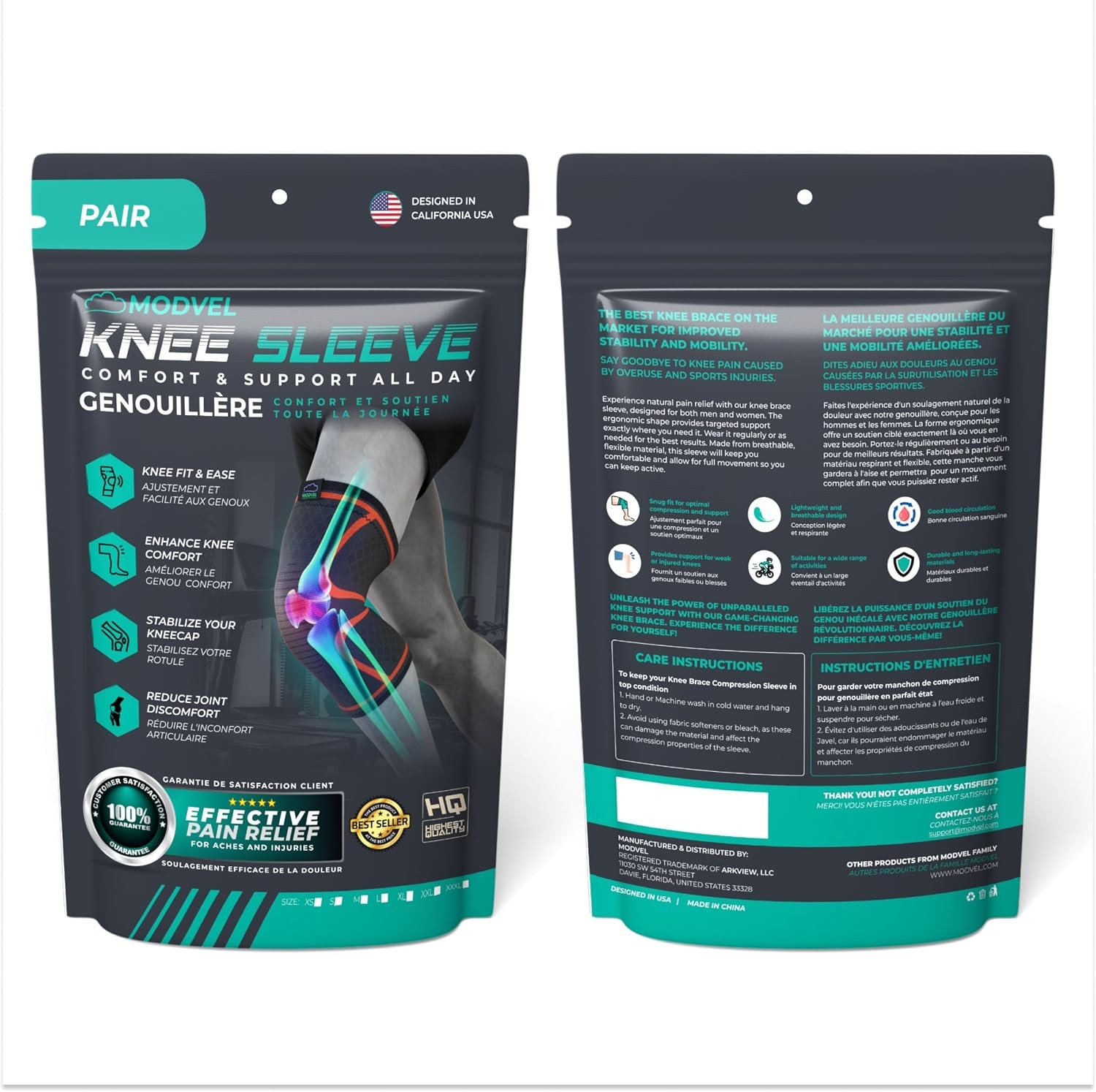 Modvel Compression Knee Brace for Women & Men – 2 Pack Knee Brace for Women…
