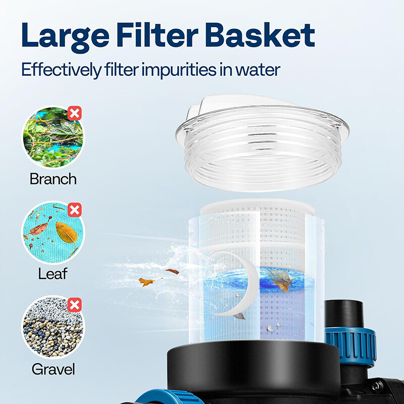 1.5/2.0 HP Self Priming Swimming Pool Pump for In/Above ground Pool w/ Strainer