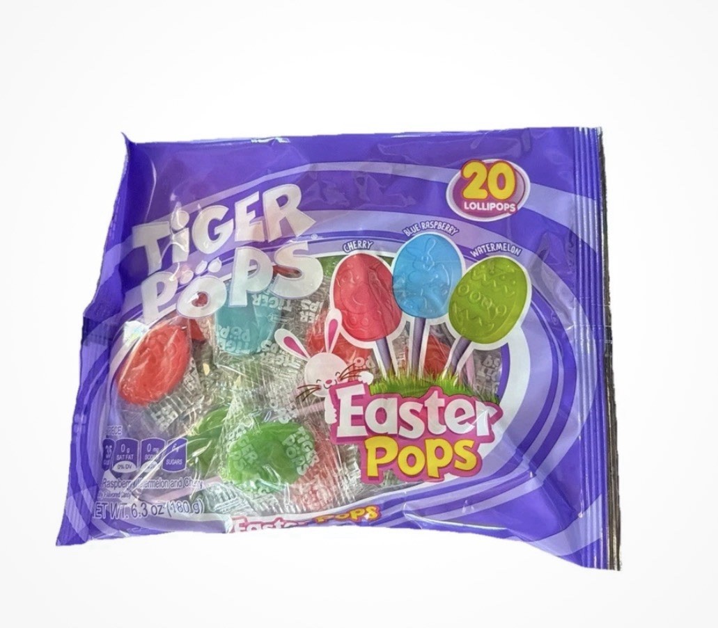 6.3oz/20ct Bag TIGER POPS Easter Pops Candy Cherry Blue Raspberry and Watermelon