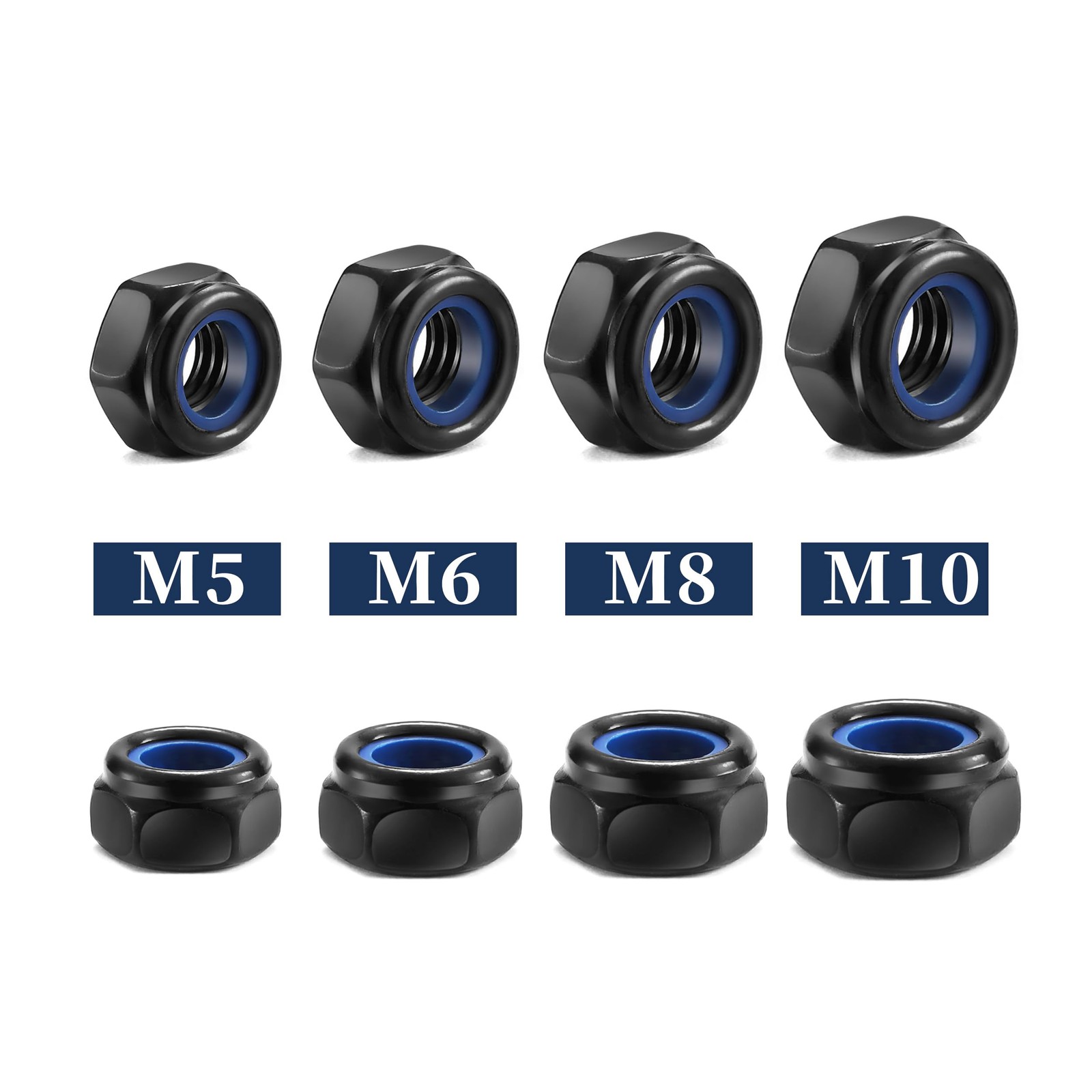 M6 x 1.0mm Nylon Insert Hex Lock Nuts 50Pcs 304 Stainless Steel M6, Black