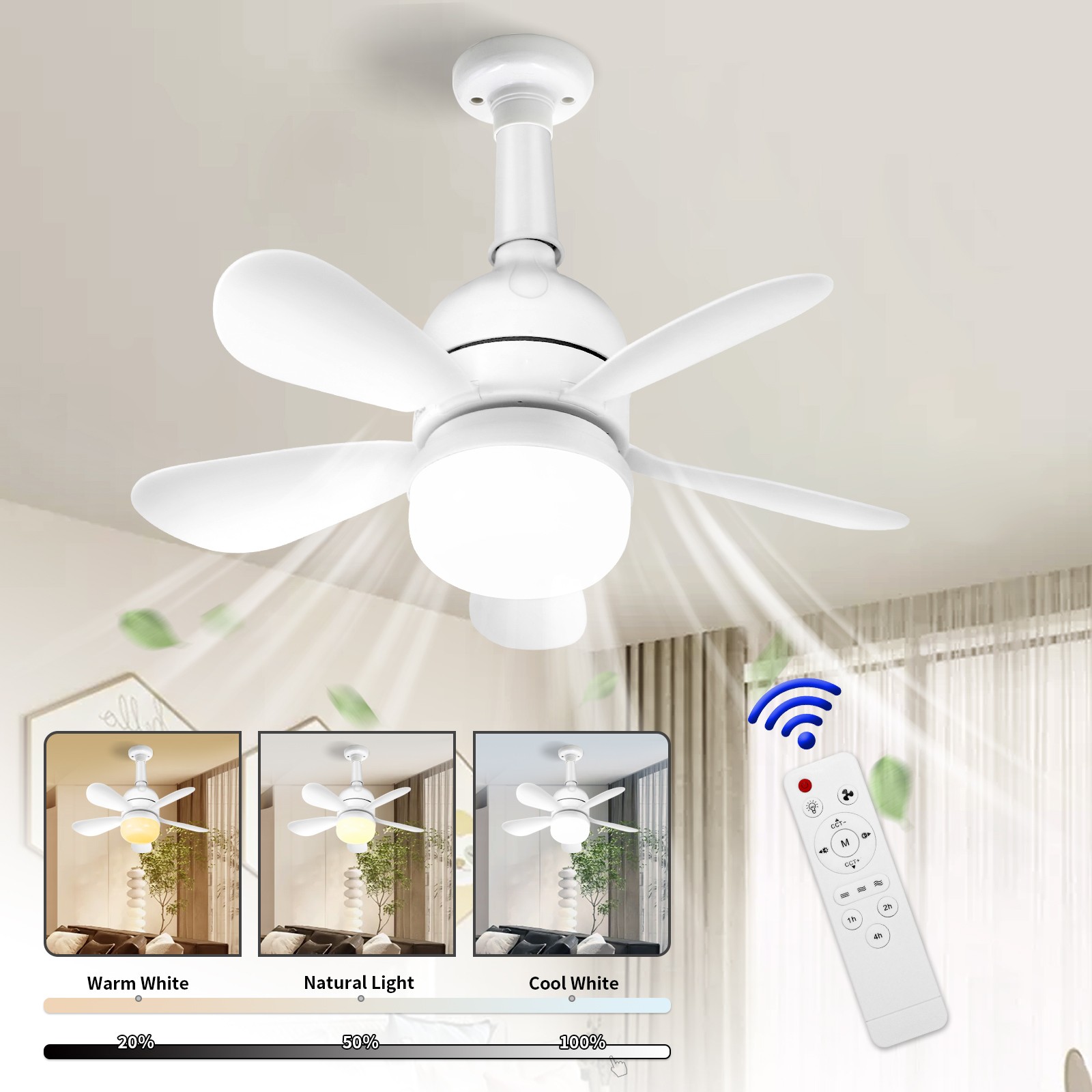 1-4PCS 2 In 1 E27 Ceiling Socket Fan 30W Dimmable LED Light Remote Control