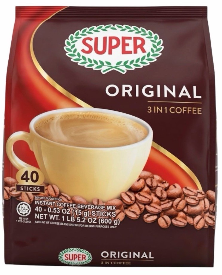 SUPER Original 3 in 1 Instant Coffee Beverage Mix 40 Sticks (21.16 oz) Malaysia