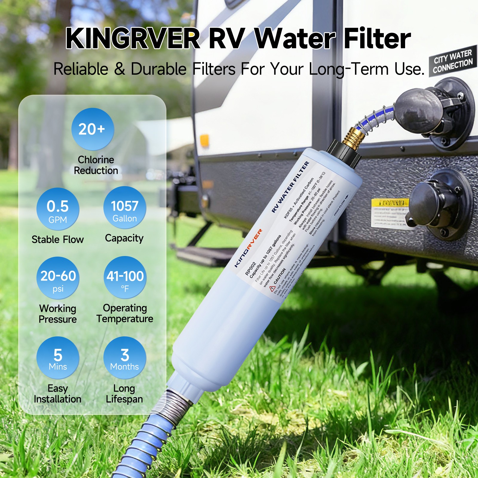 2-Pack RV Water Filter Hose Protector Inline Hose Water Filter Camper Filter
