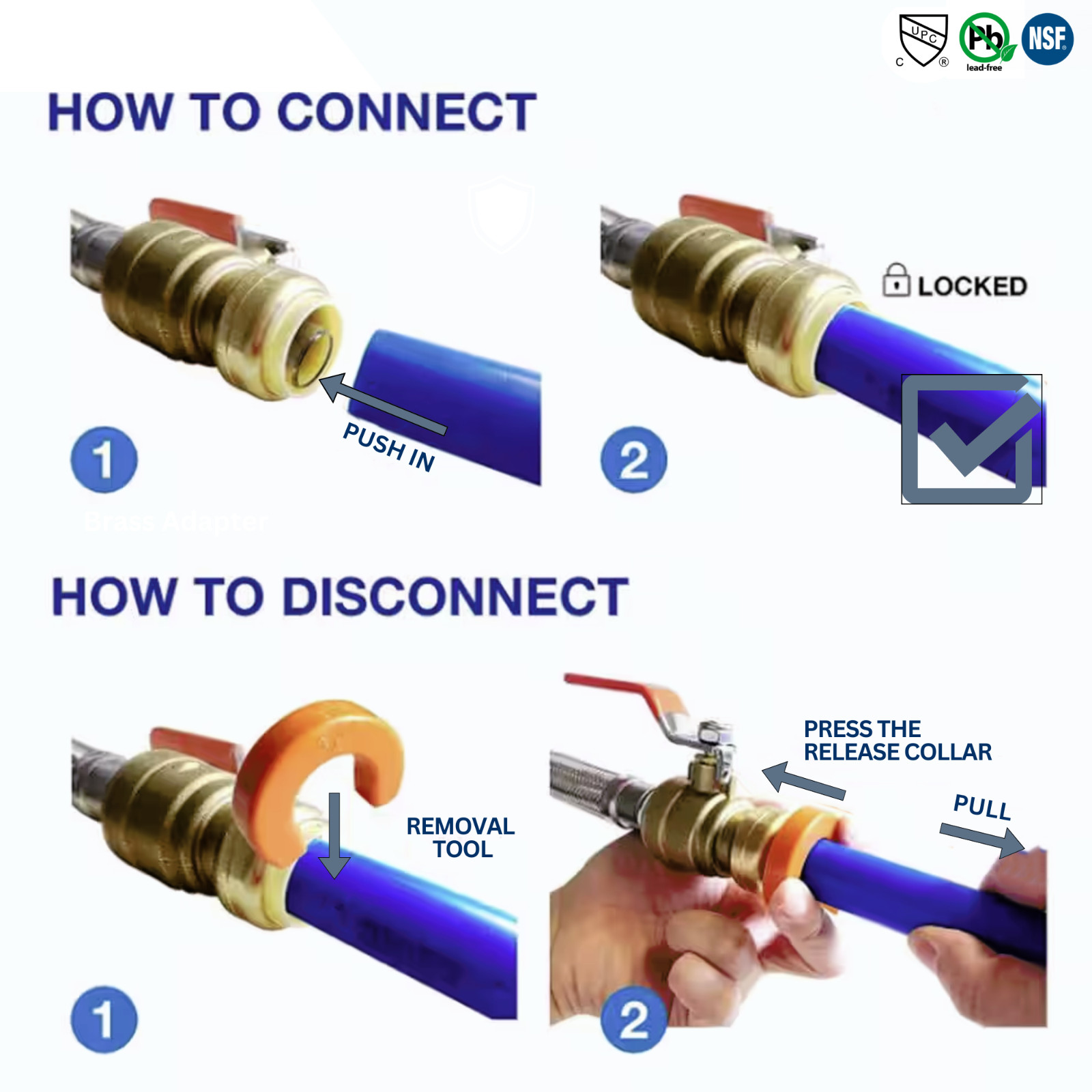 1) 1/2″ SHARKBITE STYLE PUSH FIT BALL VALVE W. DRAIN & DROP EAR (LEAD FREE BRASS