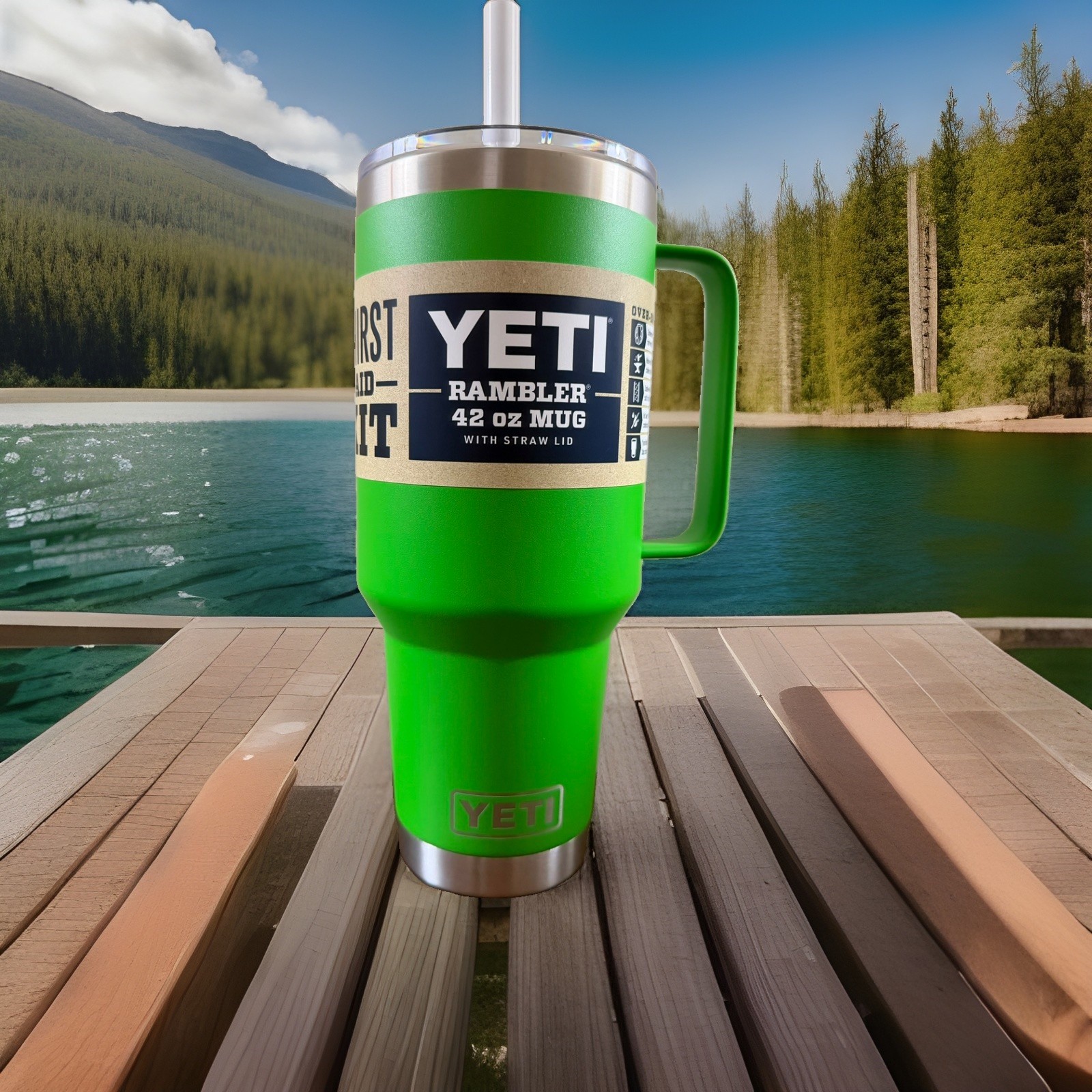 Yeti Rambler 42 Oz Canopy Green Straw Mug W/Straw Lid Limited Edition