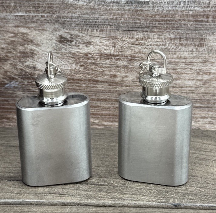 Two Mini Evan Williams Stainless Steel Pocket Flask KeyChain 1oz Liquor New!