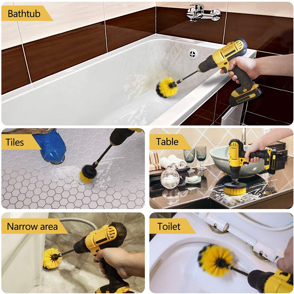3 PCS Drill Brushes Set Tile Grout Power Scrubber Cleaner Spin Tub Shower Wall