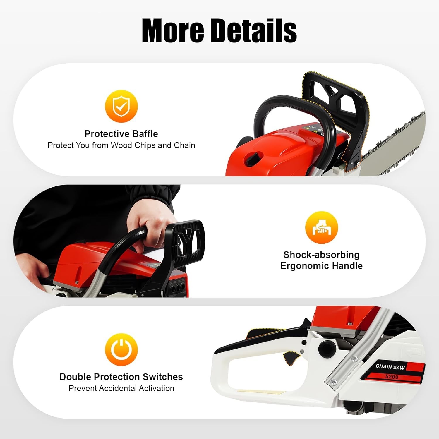 2-Stroke Gasoline Chainsaw 52 CC 20″ Bar Power Engine Wood Cutting Gas Chain Saw