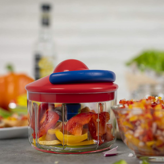 2-Pack: Kuhn Rikon 2-Cup Pull Chops Kitchen Chopper with Gift Boxes (Red/Blue)