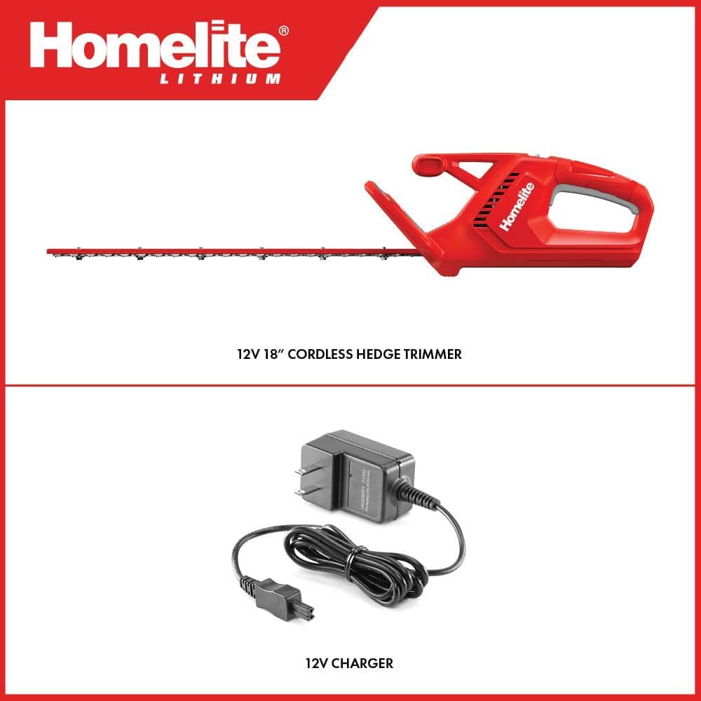 Homelite 12V Lithium 18 in. Cordless Hedge Trimmer w/ 2.5 Ah Battery & Charger