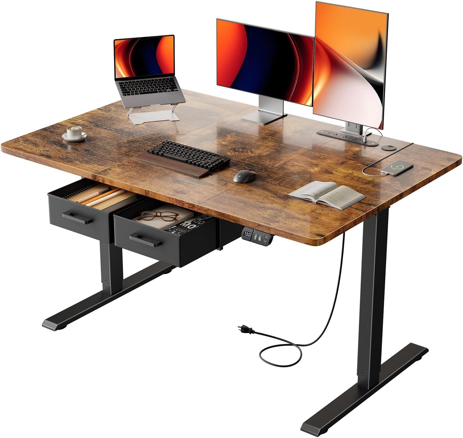 Electric Standing Desk with Drawers , Stand Up Desk with Outlet, Adjustable Desk