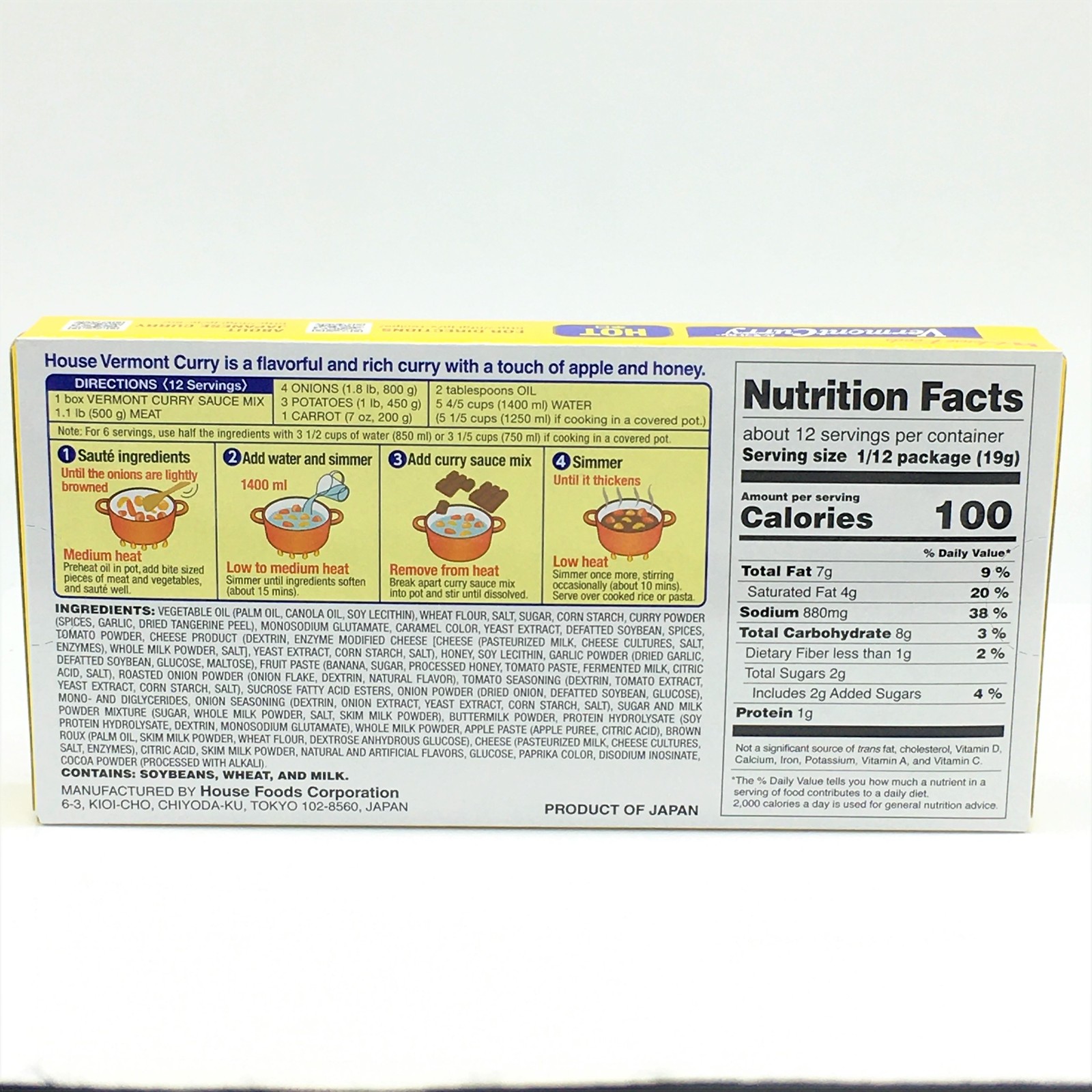 House Foods Japanese Vermont Curry With A Touch Of Apple And Honey 8.11oz – Hot