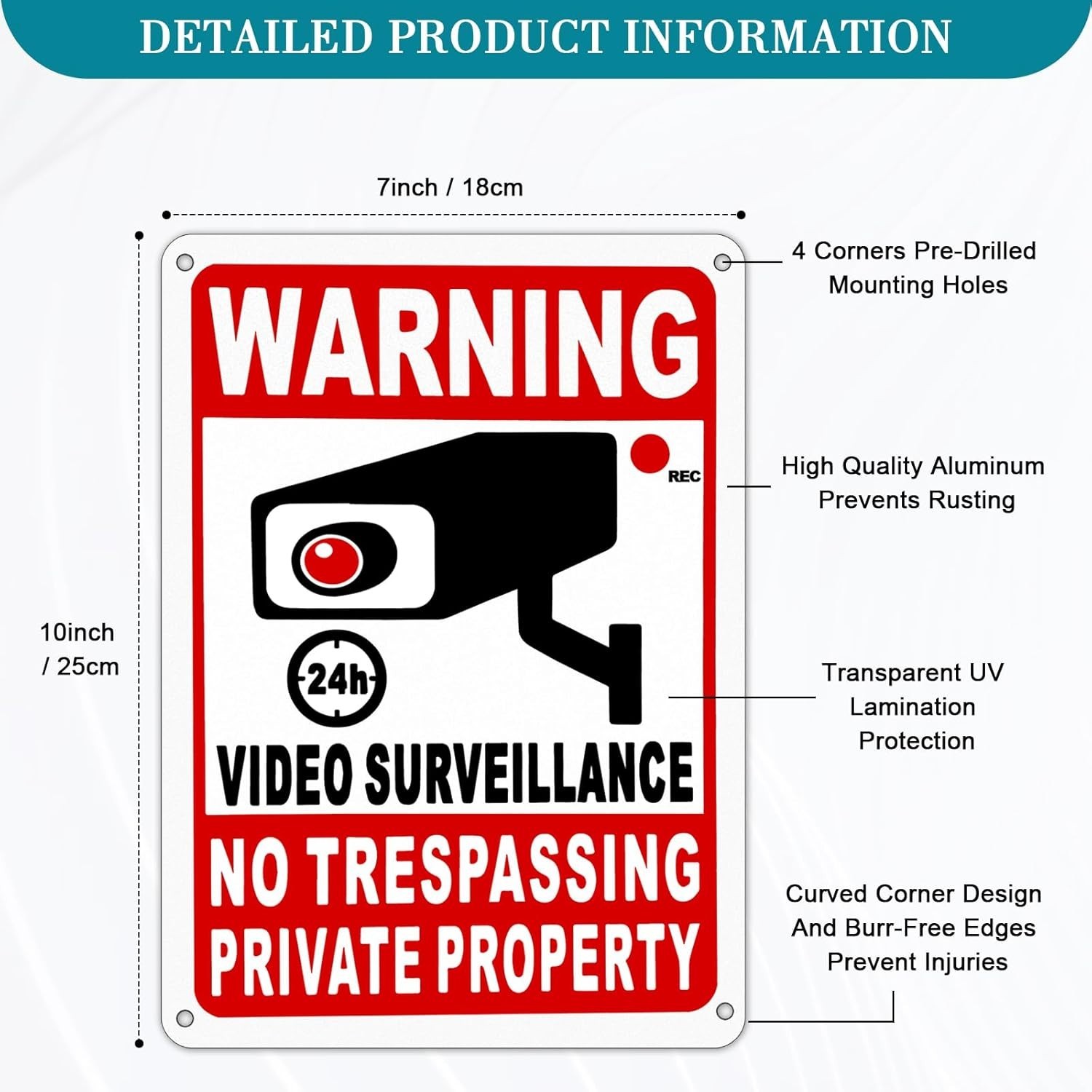 4-PACK PRIVATE PROPERTY NO TRESPASSING SIGNS Yard Security Camera Aluminum Sign