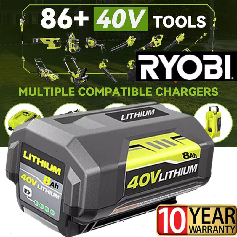 8.0Ah Battery 40 Volt for Ryobi 40V Lithium OP40602 Battery with LED / Charger
