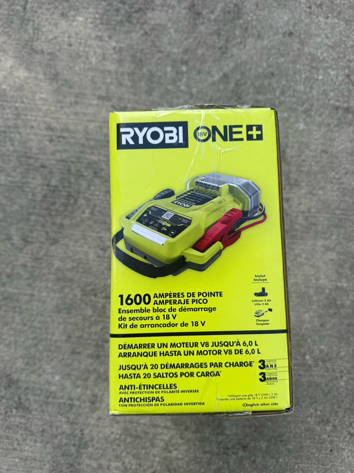 RYOBI ONE+ 18V Cordless 1600A Jump Starter with 2.0 Ah Battery and Charger P7110