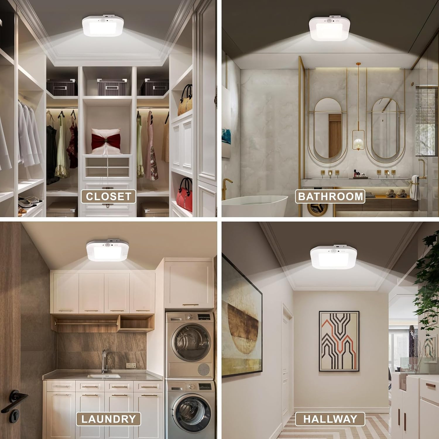 Rechargeable Motion Sensor Ceiling Light，No Wiring Battery Operated Ceiling Ligh