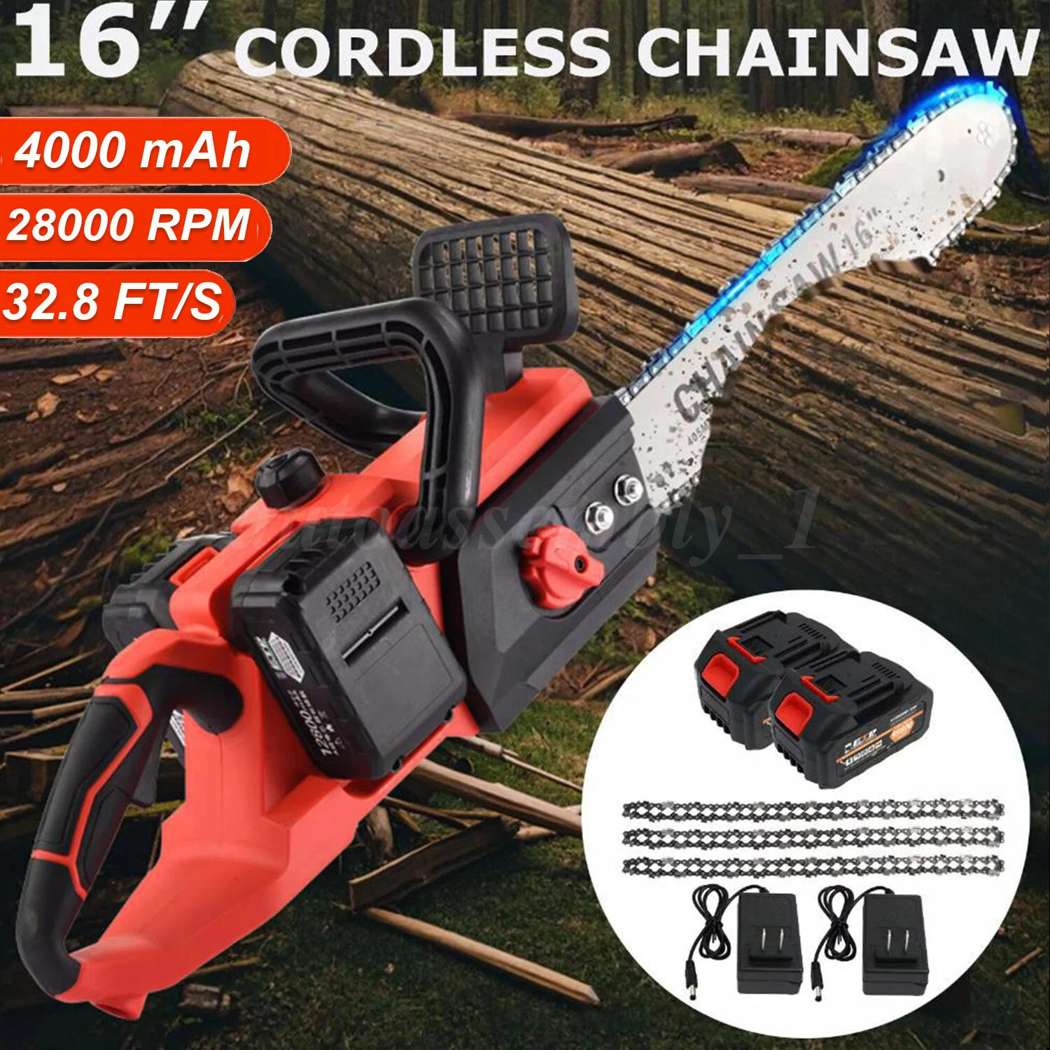 16″ Cordless Electric Chainsaw 42V Brushless Handheld Chain Saw 2Battery&Charger