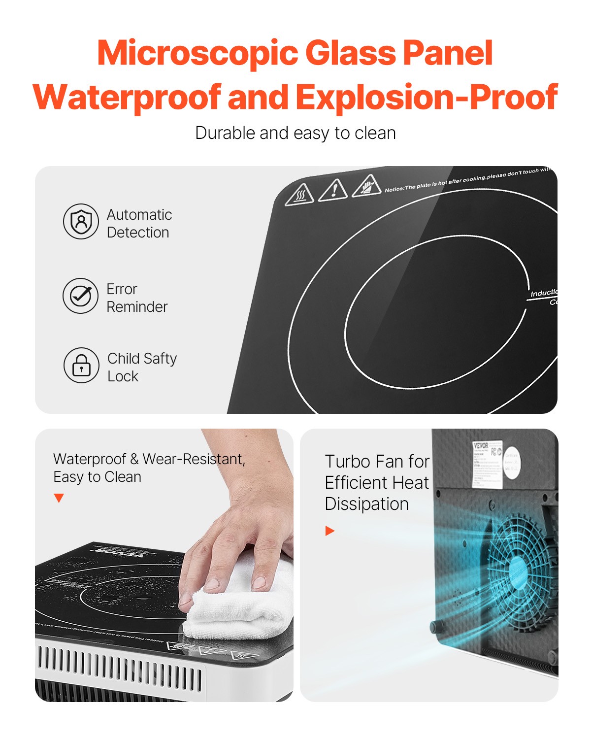 VEVOR Portable Induction Cooktop 1500W Countertop Burner 9 Temp Levels Hot Plate