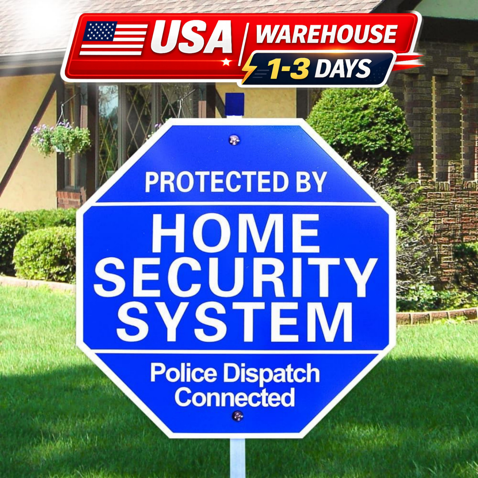 Home Security Sign for Yard 10×28 Police Dispatch Protected Warning With Stake