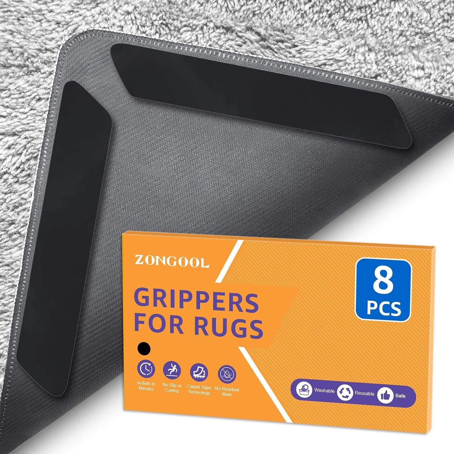 32PCS Rug Tape Non Slip Rug Pad Grippers Double Sided Carpet Tape | No Damage Fl