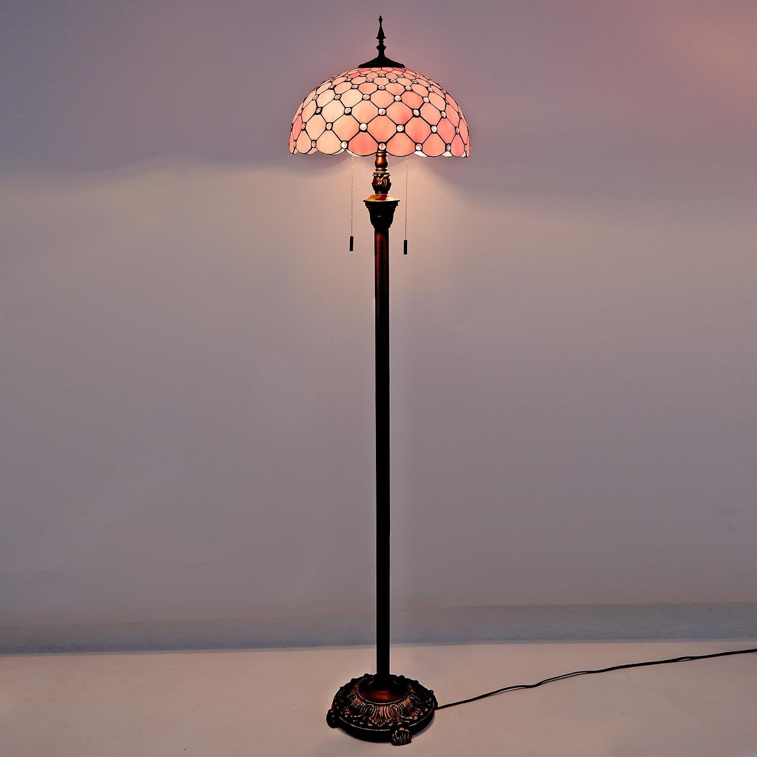 Pink Baroque Tiffany Floor Lamp – Antique Stained Glass Reading Light 64