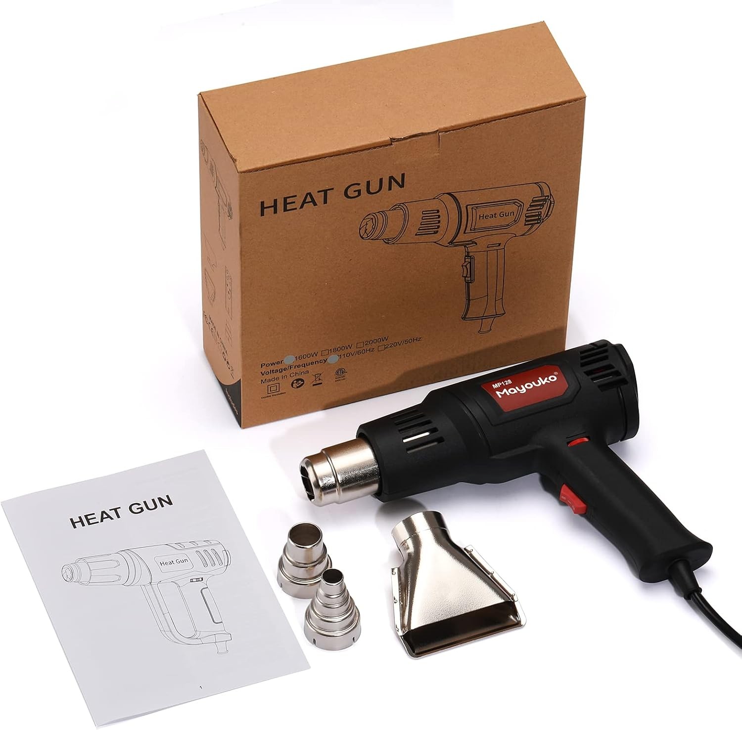 1600W Heat Gun with Variable Temperature Mode 122℉~1094℉(50℃- 590℃) Fast Heating