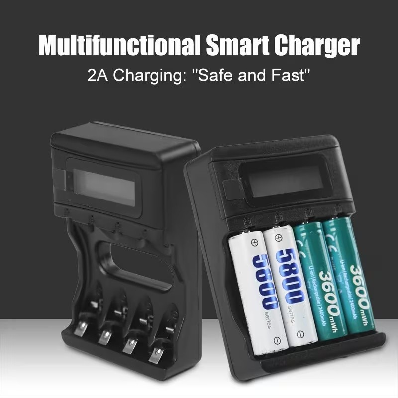 4 Slot LCD 1.2V Rapid Charger for AAA AA NiMH NiCD Rechargeable Battery