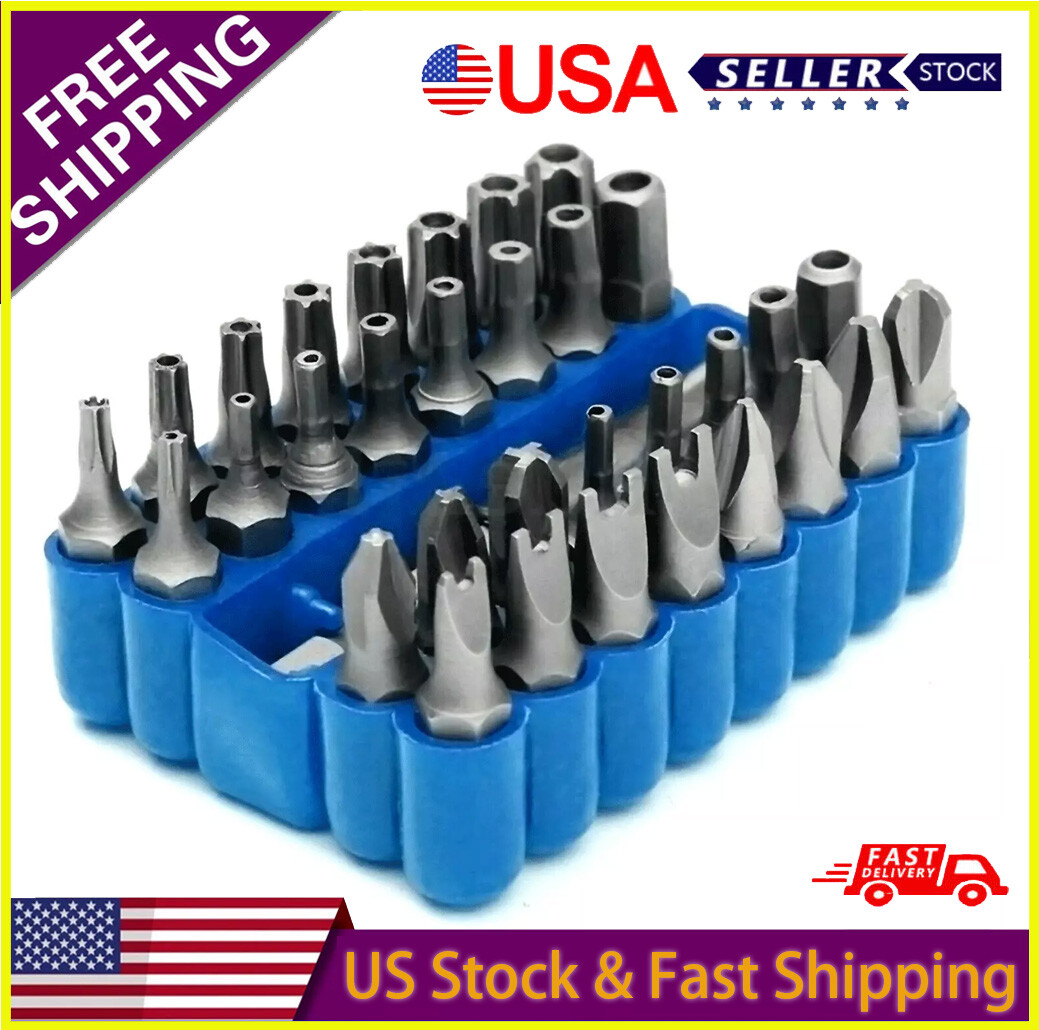 33PCS Hex Head Drill Torx Bit Set Tamper Security 1/4″ Extension Screwdriver Kit