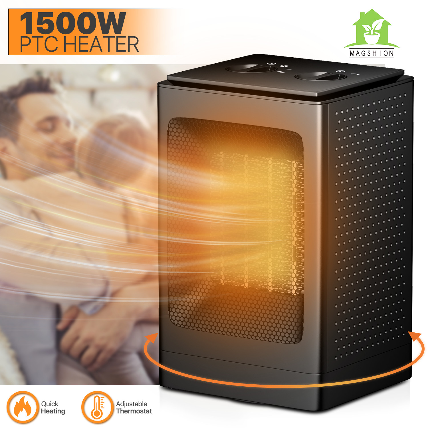 [LCD SCREEN+HANDLE] Electric Space Heater Adjustable 1500W Coil Heating Fan Home