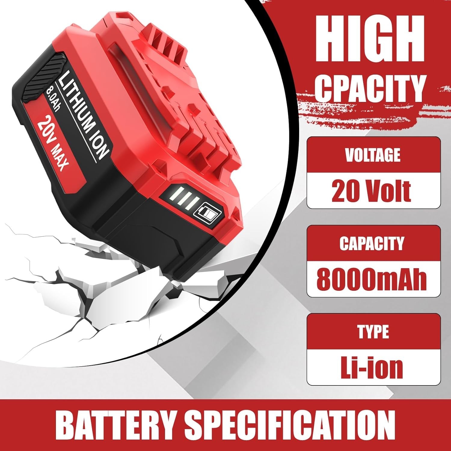 2x V20 8 Ah For Craftsman 20Volt MAX Lithium-ion Battery CMCB204 CMCB202 CMCB206