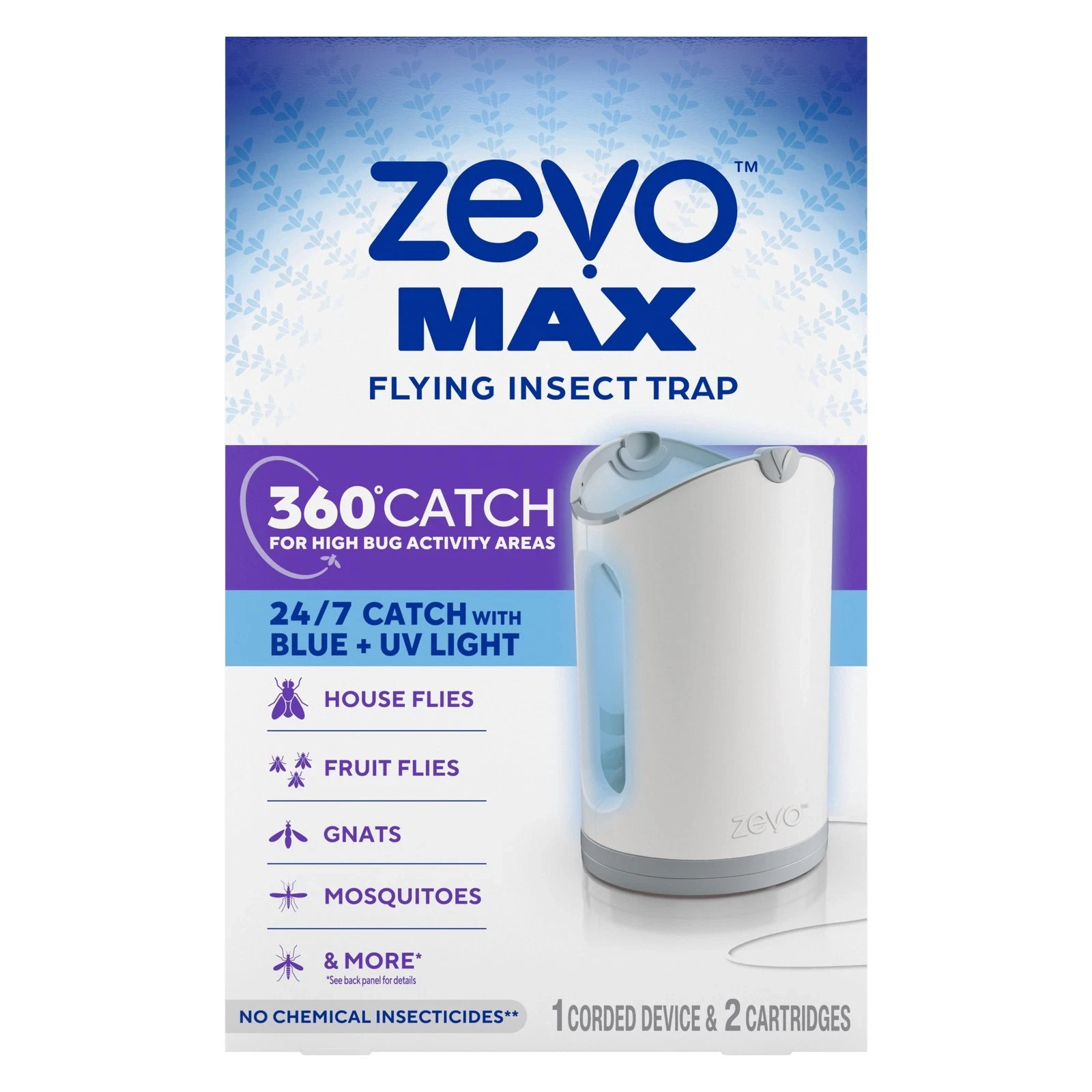Zevo Max Indoor Flying Insect Trap Plug-In Device with 2 Cartridges-freeshipping