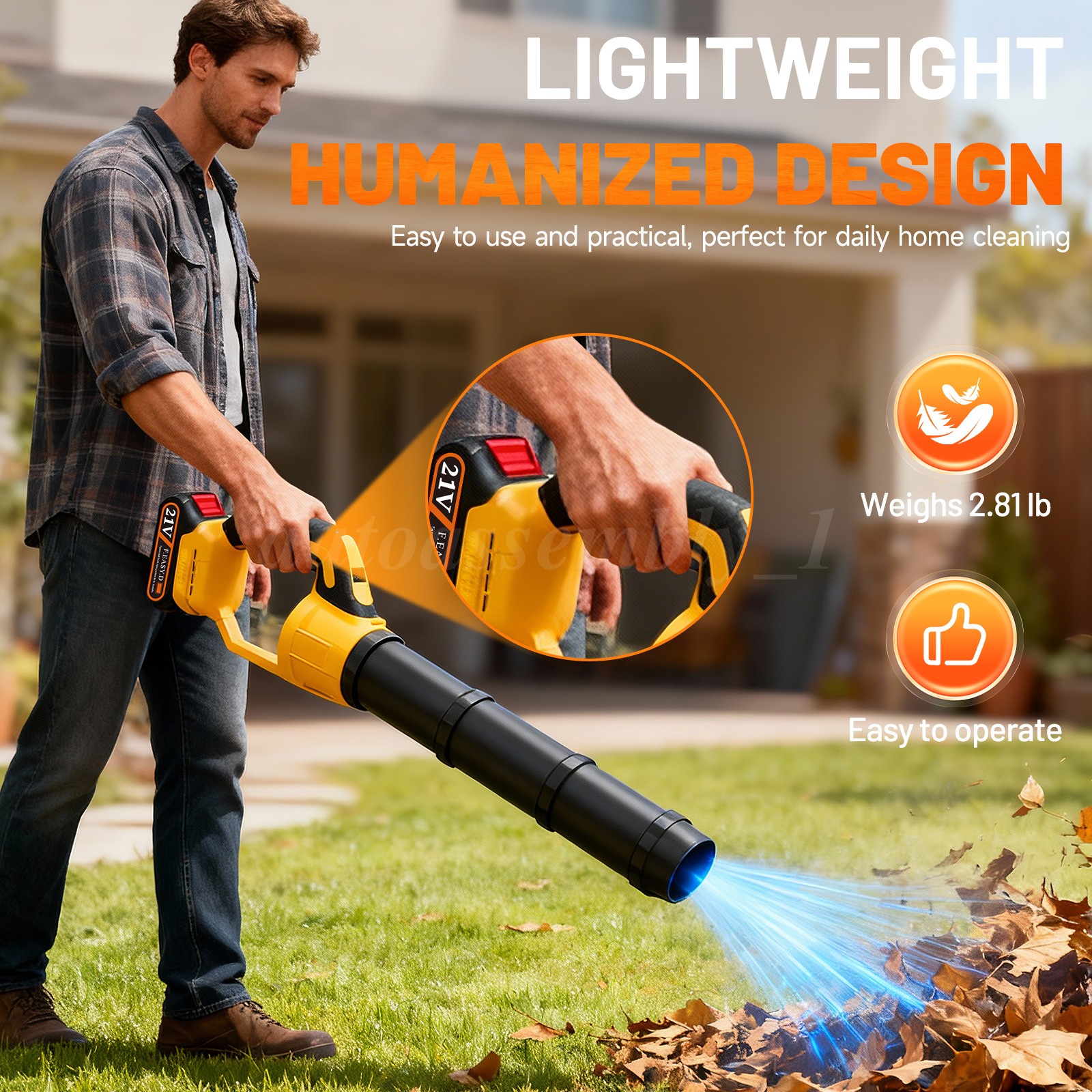 Cordless Leaf Blower 680CFM/280MPH & 2 Speed Levels Electric w/ 3*2.0Ah Battery