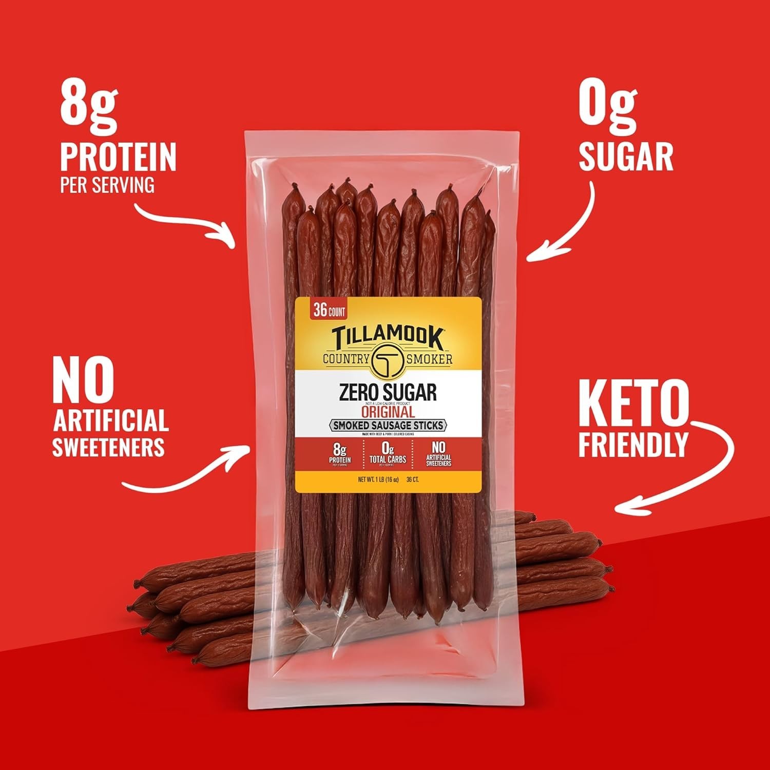 Tillamook Country Smoker – Hunter’s Sausage Meat Sticks 36 ct Bulk-USA