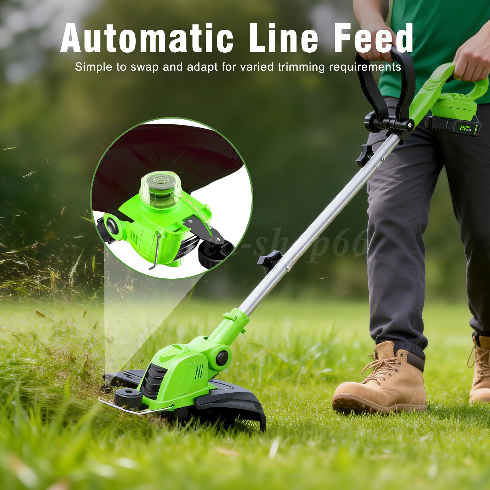 Electric Cordless Grass String Trimmer Lawn Edger Weed Wacker Cutter & 2 Battery