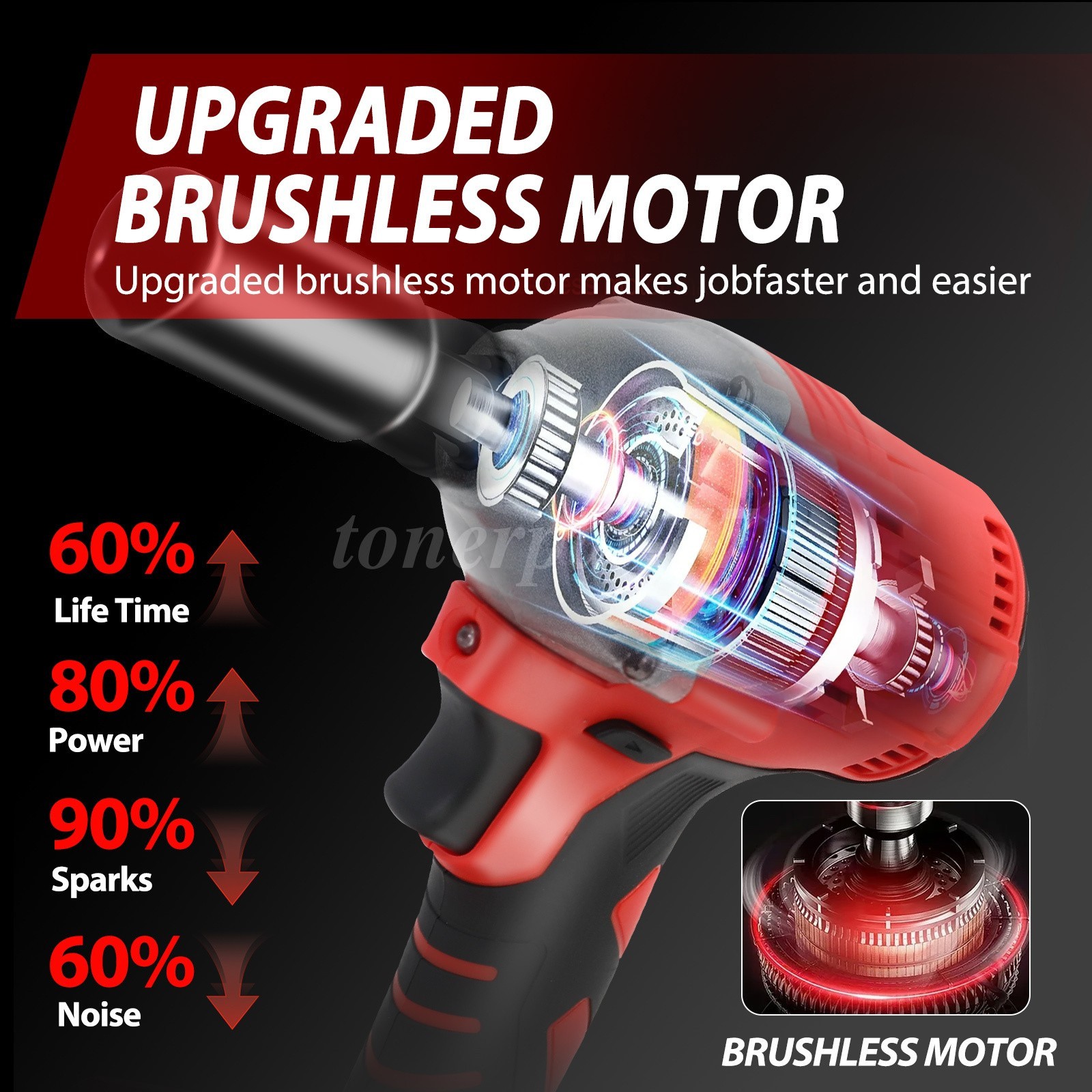 20V Cordless Harmmer Drill 1/2″in Brushless Electric Impact Wrench With Battery