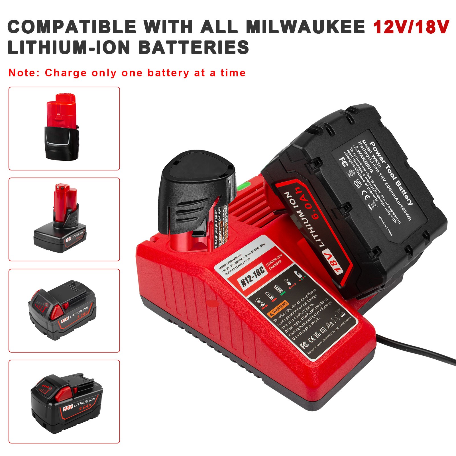 8.0Ah Battery and Charger For Milwaukee for M18 Extended Capacity 48-11-1860
