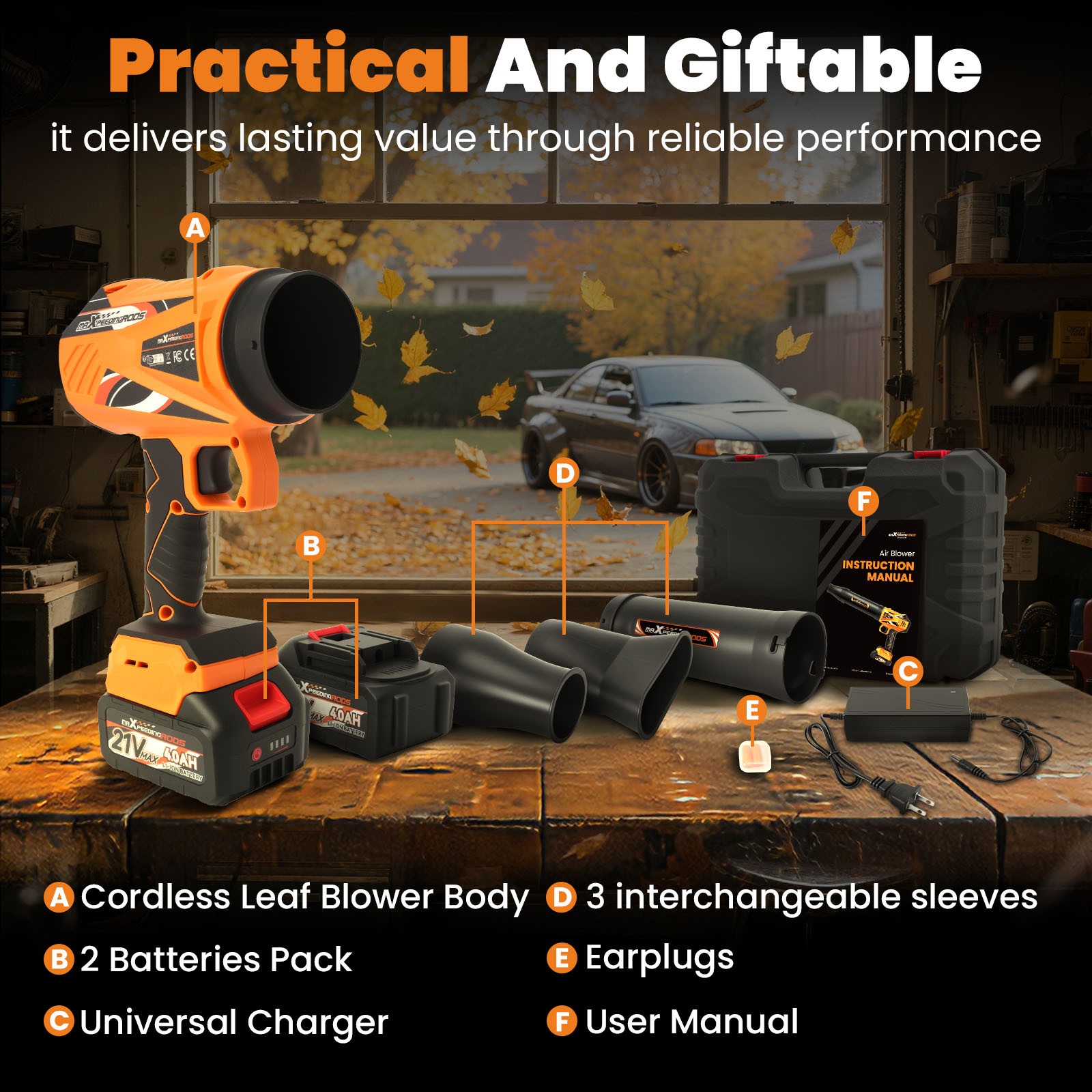 Cordless Leaf Blower 21V 4000mAh Brushless Motor 550 CFM Variable Speed