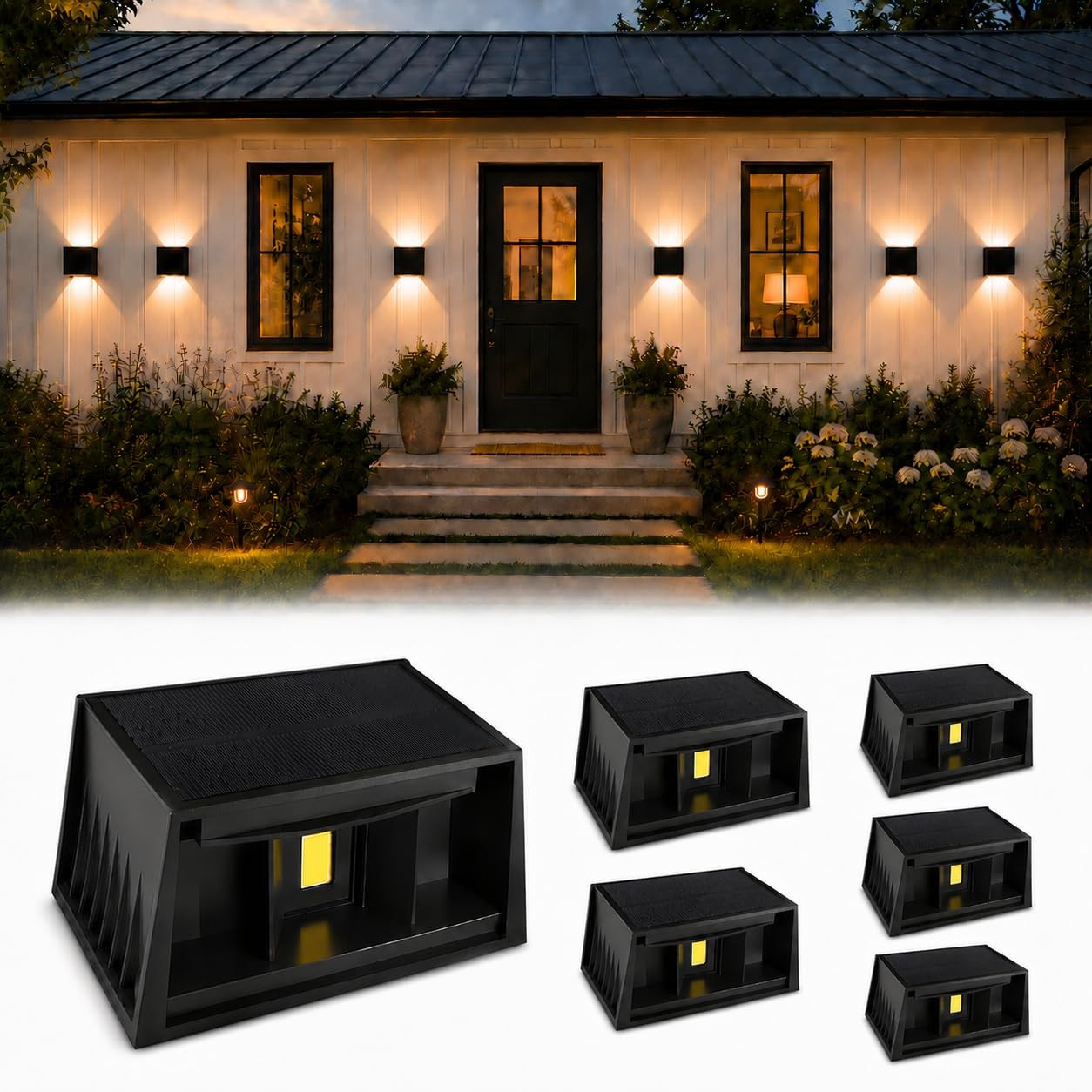 T-SUN 6-Pack Outdoor Solar Up/Down Wall Sconces, IP65 Decorative Lights