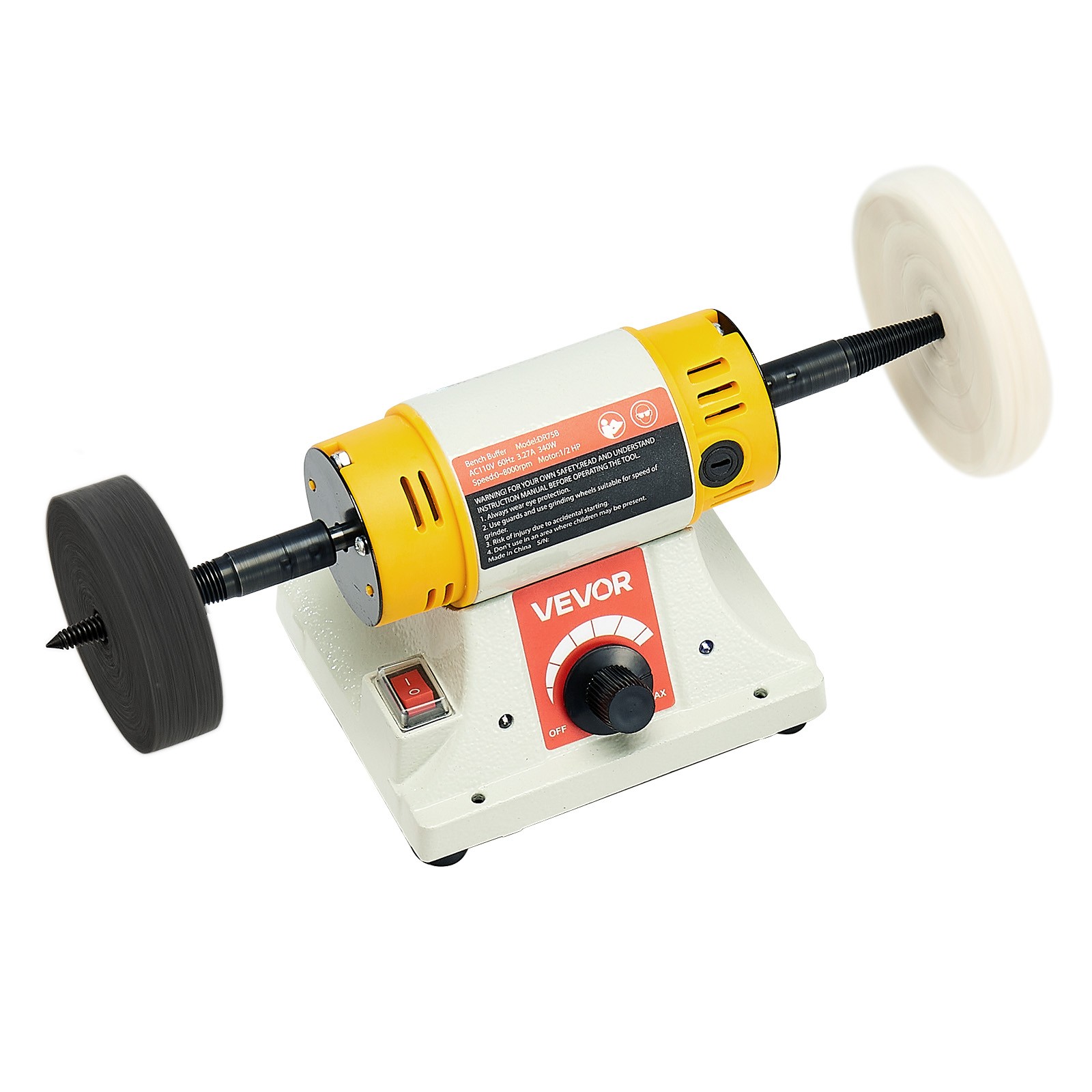 VEVOR 1/2HP Bench Buffer Polisher 0 to 8000RPM with 3-inch & 4-inch Wheels