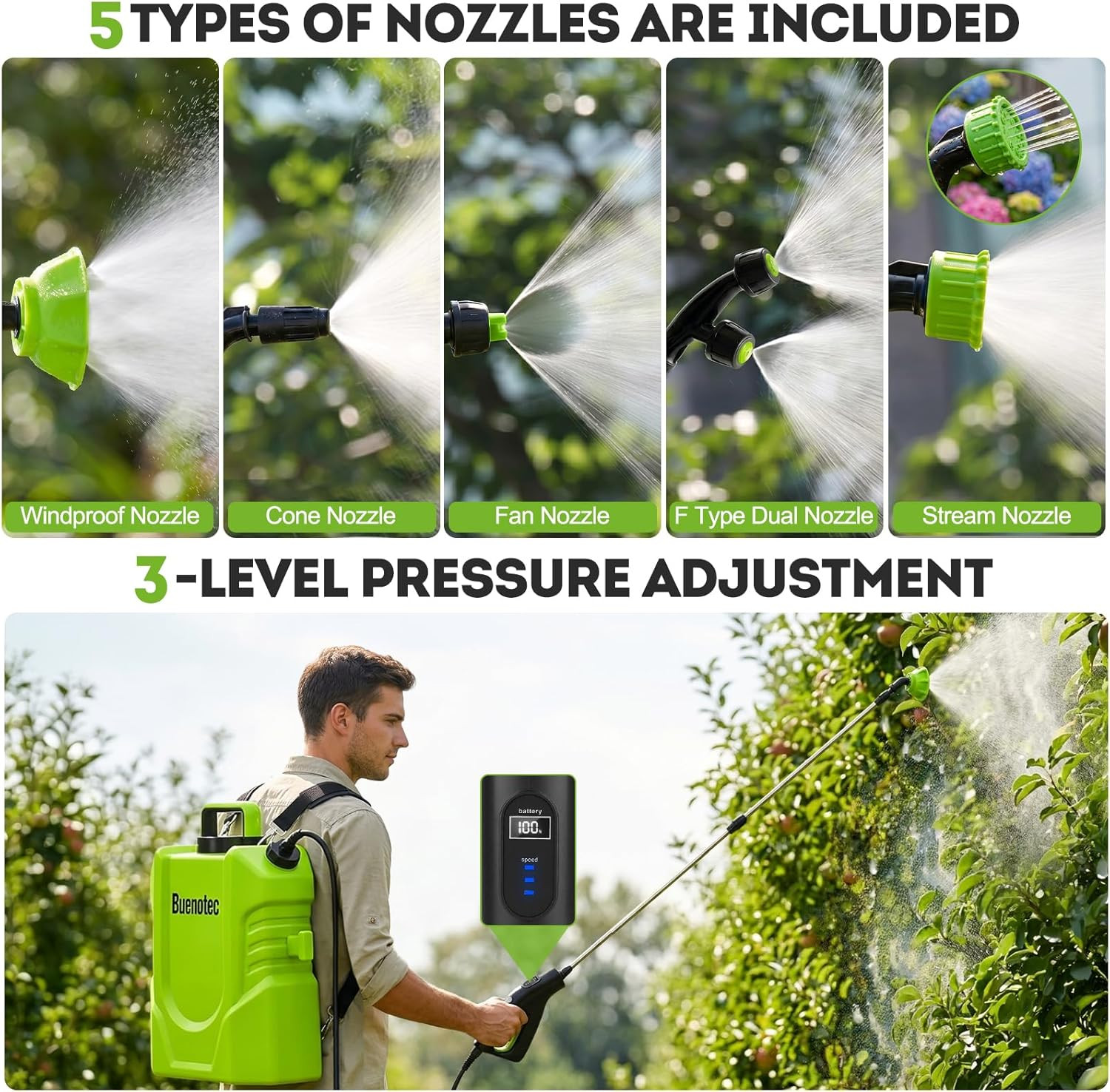 Battery Powered Backpack Sprayer 4.2 Gallon 100 PSI Electric Garden Sprayer | 3