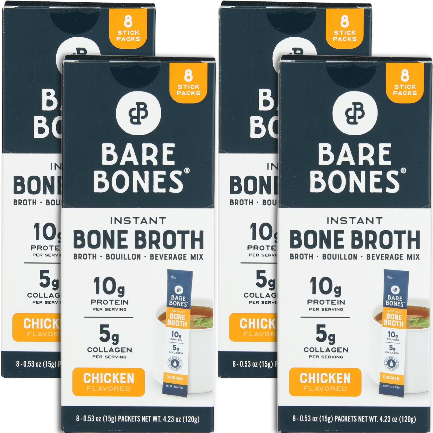 Bare Bones Chicken Broth Powder Sticks, 8 ct (4-Pack) – 32 Broth Sticks