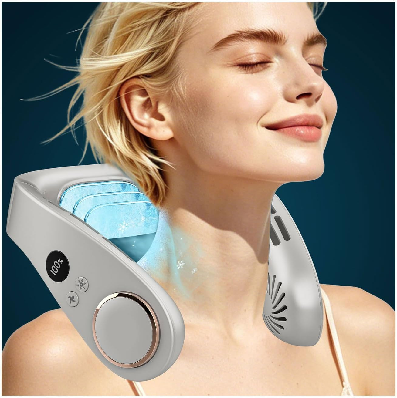 Neck Fan with Cooling Plate, Quiet 30Db, 3-24Hrs Cooling,5500Mah Battery,Led Dis